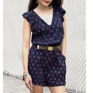 Modcloth Navy Blue Floral Anywhere & Everywhere Romper pockets boho plus size 2X